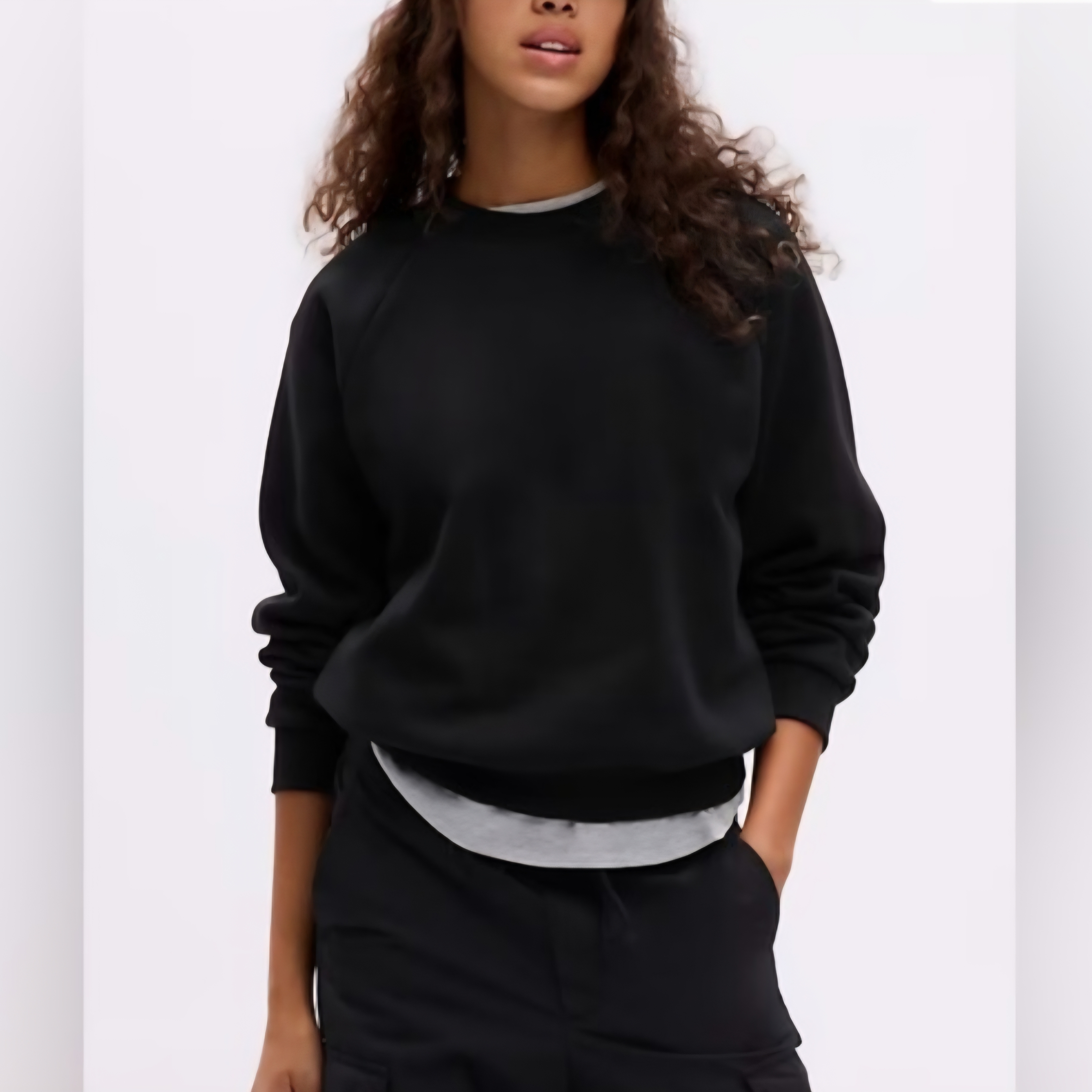 Gap Vintagesoft Oversized Raglan Black Crewneck Sweatshirt